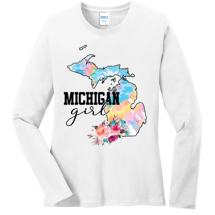 Michigan Girl Tie Dye State Michigan Lovers Ladies Long Sleeve Shirt