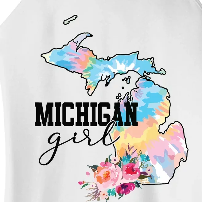 Michigan Girl Tie Dye State Michigan Lovers Women’s Perfect Tri Rocker Tank