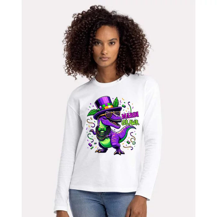 Mardi Grawr Trex Dino Costume Mardi Gras Womens Cotton Relaxed Long Sleeve T-Shirt