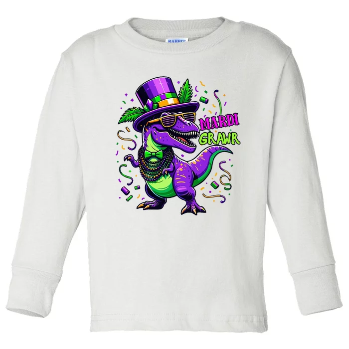 Mardi Grawr Trex Dino Costume Mardi Gras Toddler Long Sleeve Shirt