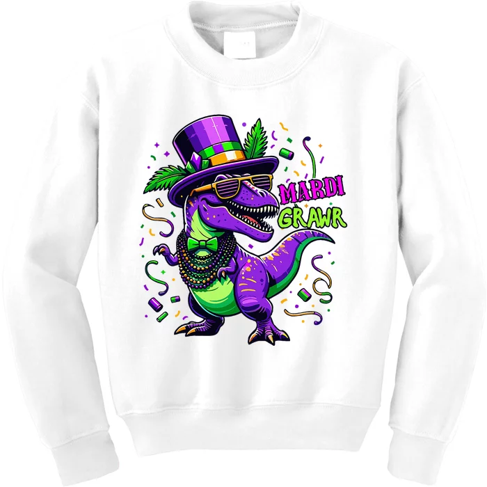 Mardi Grawr Trex Dino Costume Mardi Gras Kids Sweatshirt