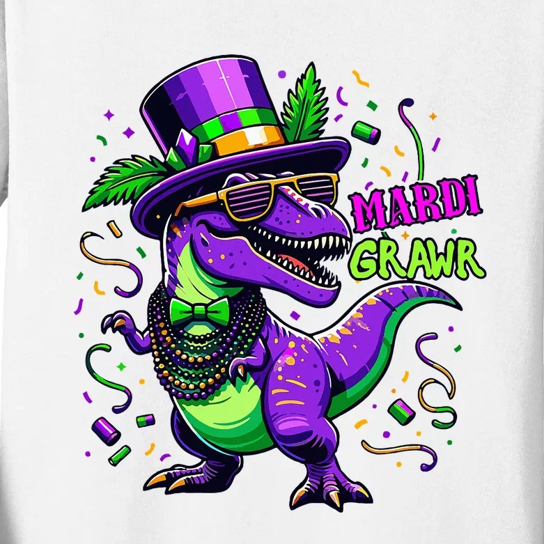 Mardi Grawr Trex Dino Costume Mardi Gras Kids Long Sleeve Shirt