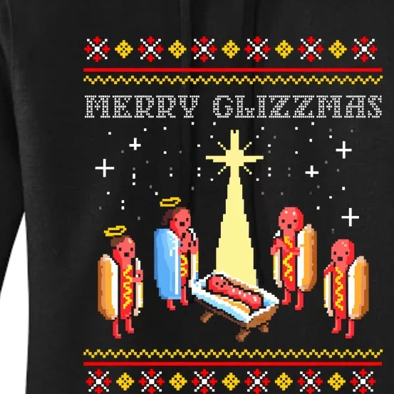 Merry Glizzmas Tacky Funny Merry Christmas Hot Dogs Women's Pullover Hoodie