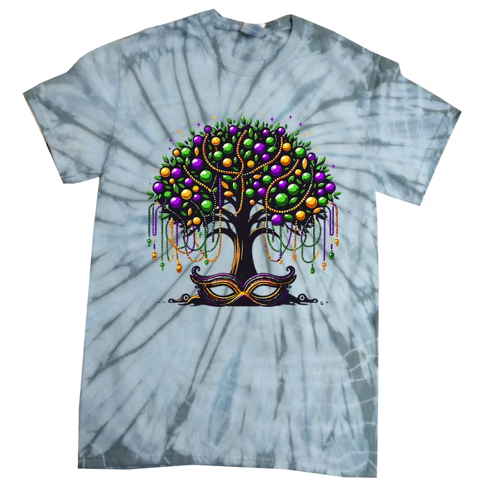 Mardi Gras Tree Beads New Orleans 2024 Festival Bead Tie-Dye T-Shirt