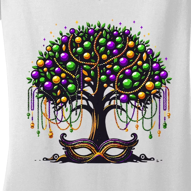 Mardi Gras Tree Beads New Orleans 2024 Festival Bead Women's V-Neck T-Shirt