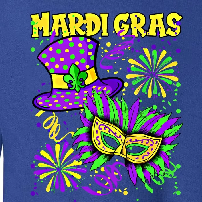 Mardi Gras Top Hat And Mask Fireworks New Orleans Carnival Gift Toddler Sweatshirt