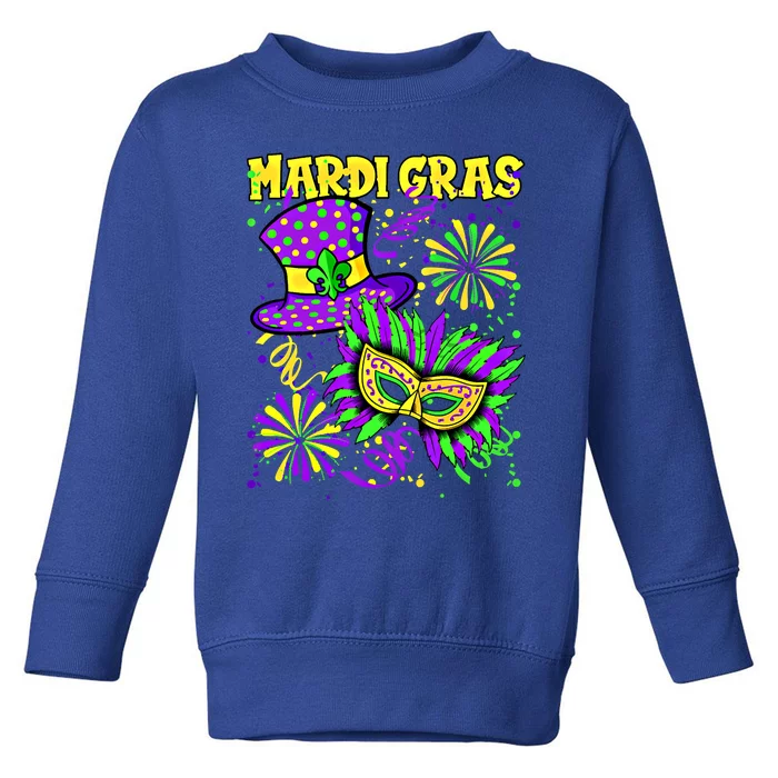 Mardi Gras Top Hat And Mask Fireworks New Orleans Carnival Gift Toddler Sweatshirt