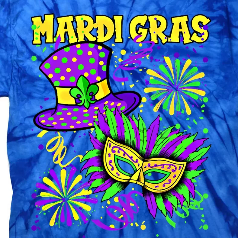 Mardi Gras Top Hat And Mask Fireworks New Orleans Carnival Gift Tie-Dye T-Shirt