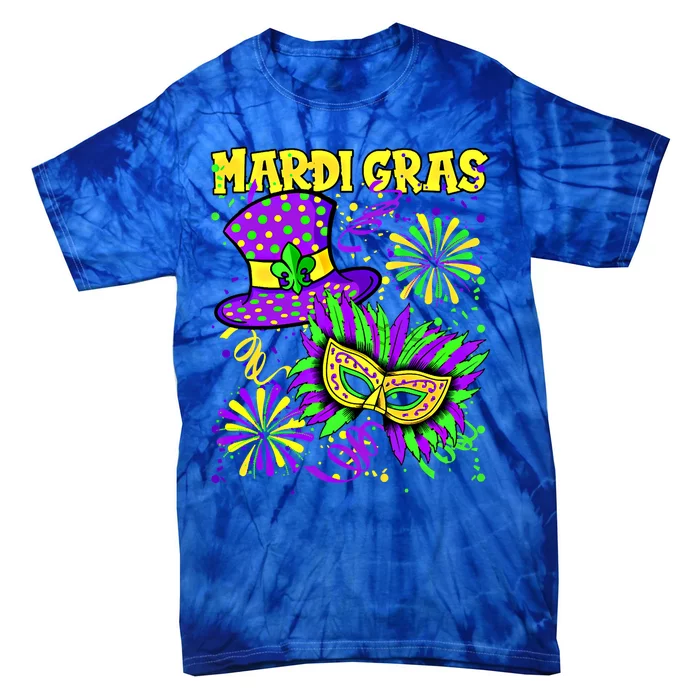 Mardi Gras Top Hat And Mask Fireworks New Orleans Carnival Gift Tie-Dye T-Shirt