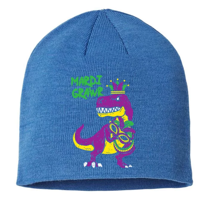 Mardi Grawr T Rex Dino Mardi Gras Gift 8 1/2in Sustainable Knit Beanie