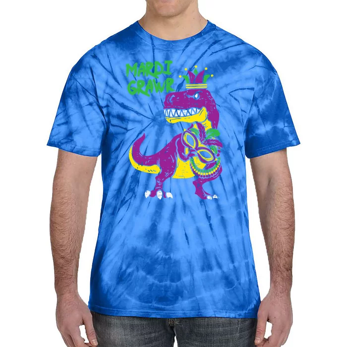 Mardi Grawr T Rex Dino Mardi Gras Gift Tie-Dye T-Shirt