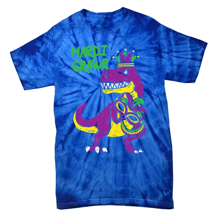 Mardi Grawr T Rex Dino Mardi Gras Gift Tie-Dye T-Shirt