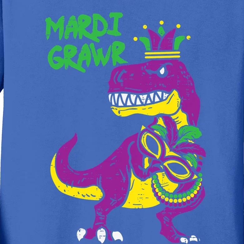 Mardi Grawr T Rex Dino Mardi Gras Gift Kids Long Sleeve Shirt