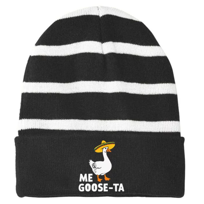 Me Goose Ta Goose Fiesta Humor Pun Mexican Party Striped Beanie with Solid Band