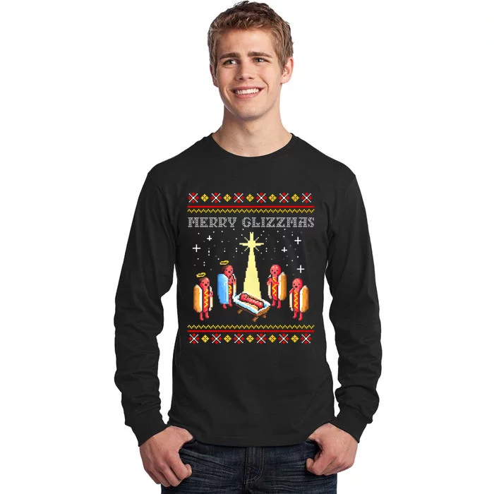 Merry Glizzmas Tacky Funny Merry Christmas Hot Dogs Tall Long Sleeve T-Shirt