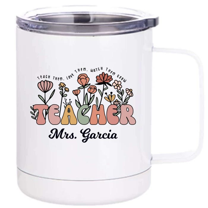 Mrs Garcia Teacher Wildflower Back To School Gift Front & Back 12oz Stainless Steel Tumbler Cup