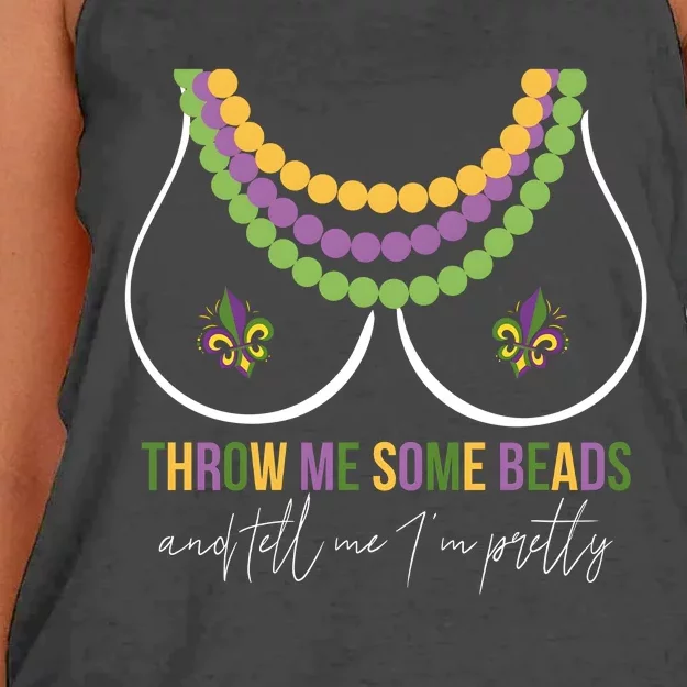 Mardi Gras Throw Me Some Beads And Tell Me I’M Pretty Boobs Women's Knotted Racerback Tank