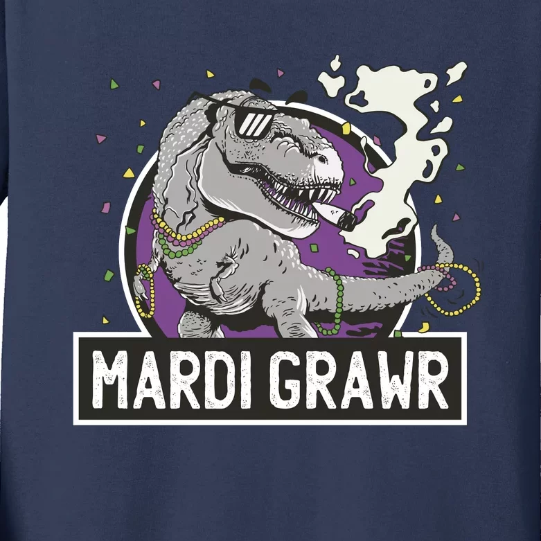 Mardi Grawr T Rex Kids Long Sleeve Shirt