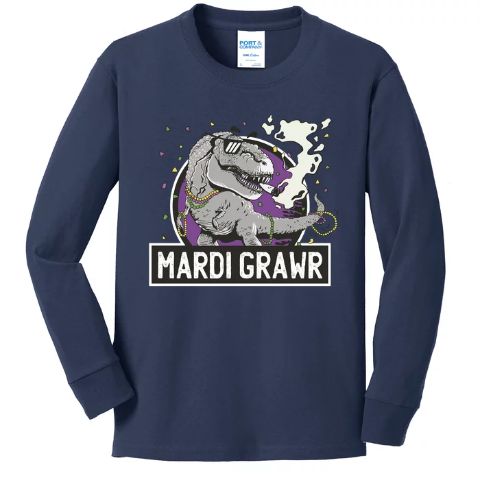 Mardi Grawr T Rex Kids Long Sleeve Shirt