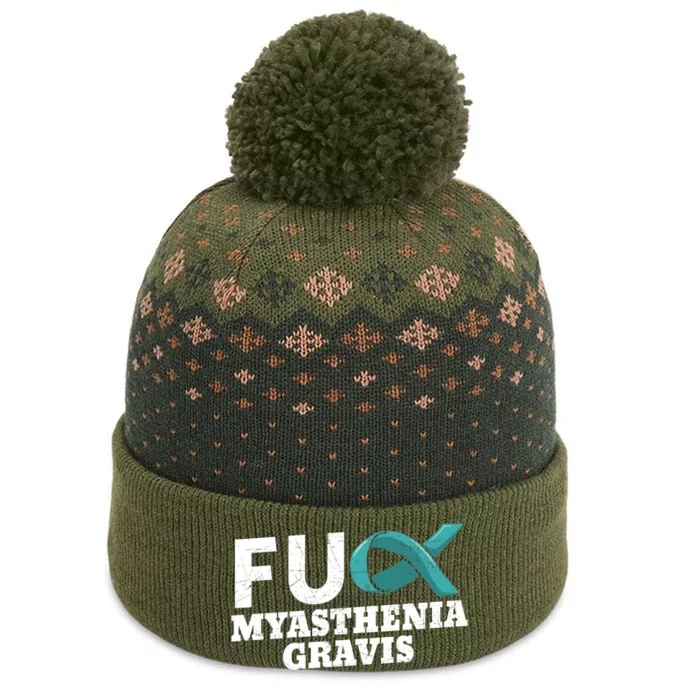 Myasthenia Gravis Teal Awareness Ribbon Autoimmune Disorder Meaningful Gift The Baniff Cuffed Pom Beanie