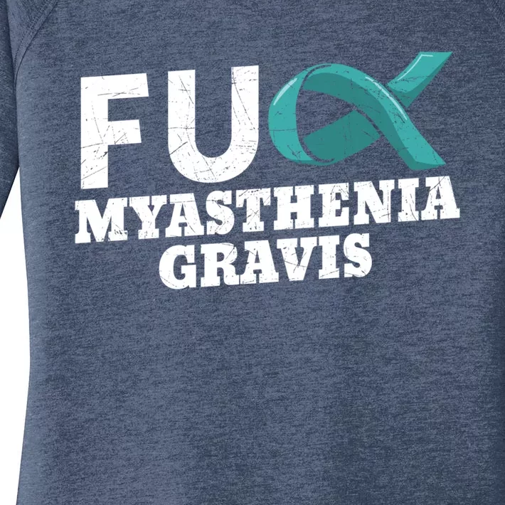 Myasthenia Gravis Teal Awareness Ribbon Autoimmune Disorder Meaningful Gift Women's Perfect Tri Tunic Long Sleeve Shirt