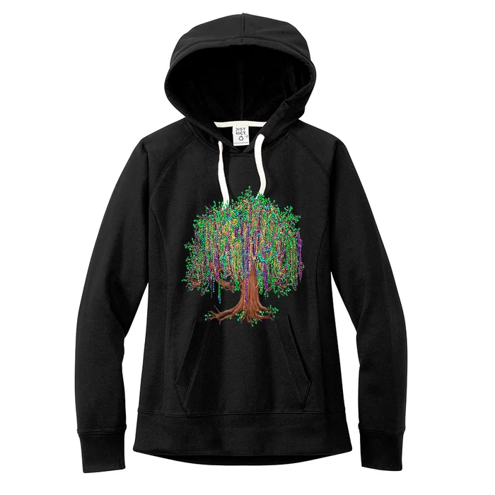 Mardi Gras Tree Beads New Orleans 2024 Watercolor Festival Women's Fleece Hoodie