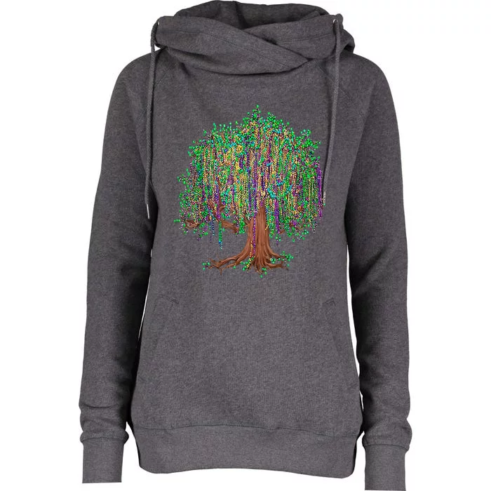 Mardi Gras Tree Beads New Orleans 2024 Watercolor Festival Womens Funnel Neck Pullover Hood