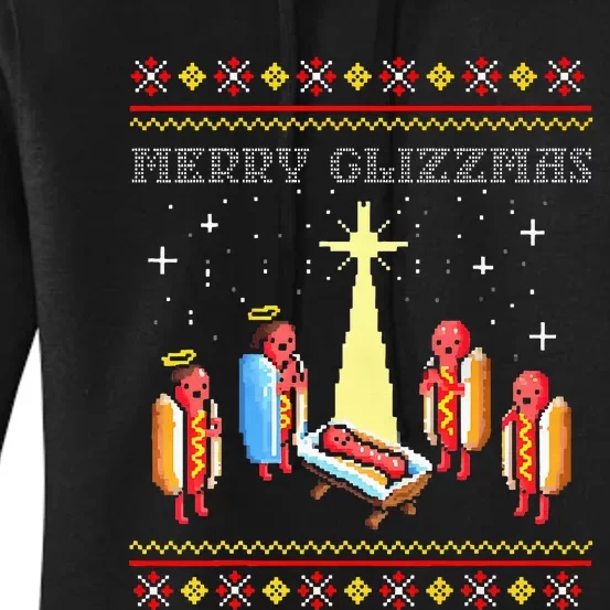 Merry Glizzmas Tacky Funny Merry Christmas Hot Dogs Holiday Women's Pullover Hoodie