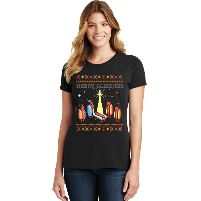 Merry Glizzmas Tacky Funny Merry Christmas Hot Dogs Holiday Women's T-Shirt