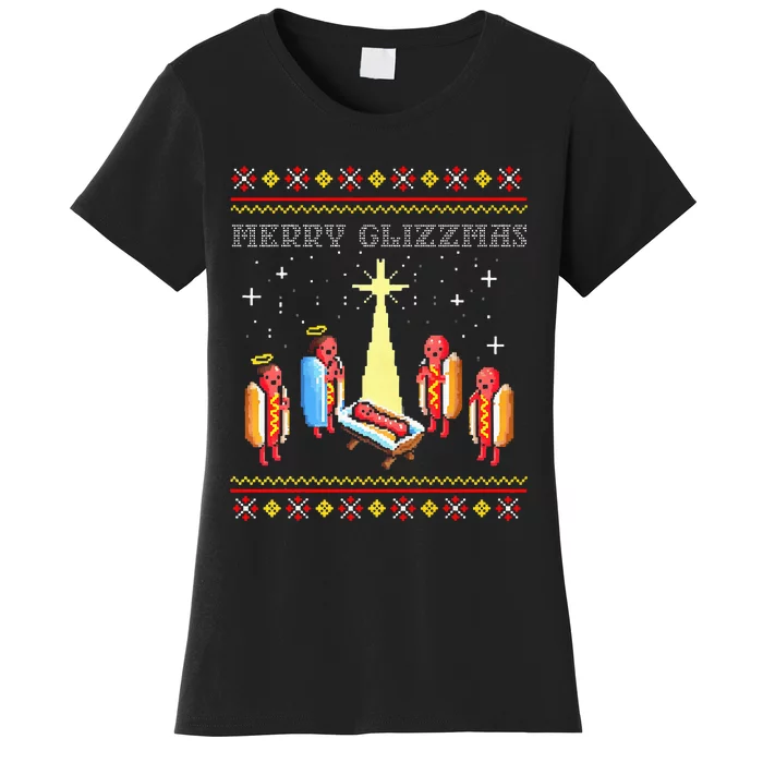 Merry Glizzmas Tacky Funny Merry Christmas Hot Dogs Holiday Women's T-Shirt