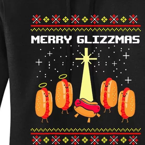 Merry Glizzmas Tacky Funny Merry Christmas Hot Dogs Holidays Women's Pullover Hoodie