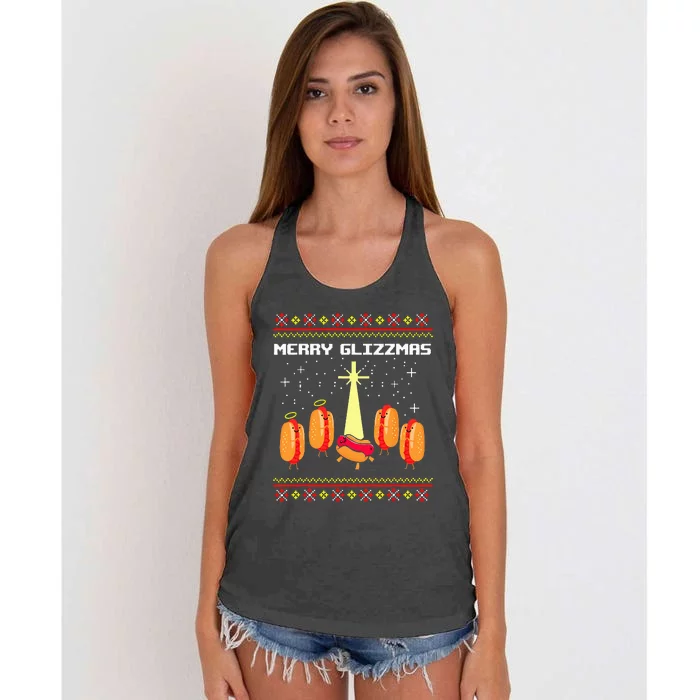 Merry Glizzmas Tacky Funny Merry Christmas Hot Dogs Holidays Women's Knotted Racerback Tank