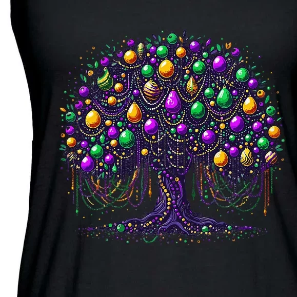 Mardi Gras Tree Beads New Orleans 2024 Festival Bead Tree Ladies Essential Flowy Tank