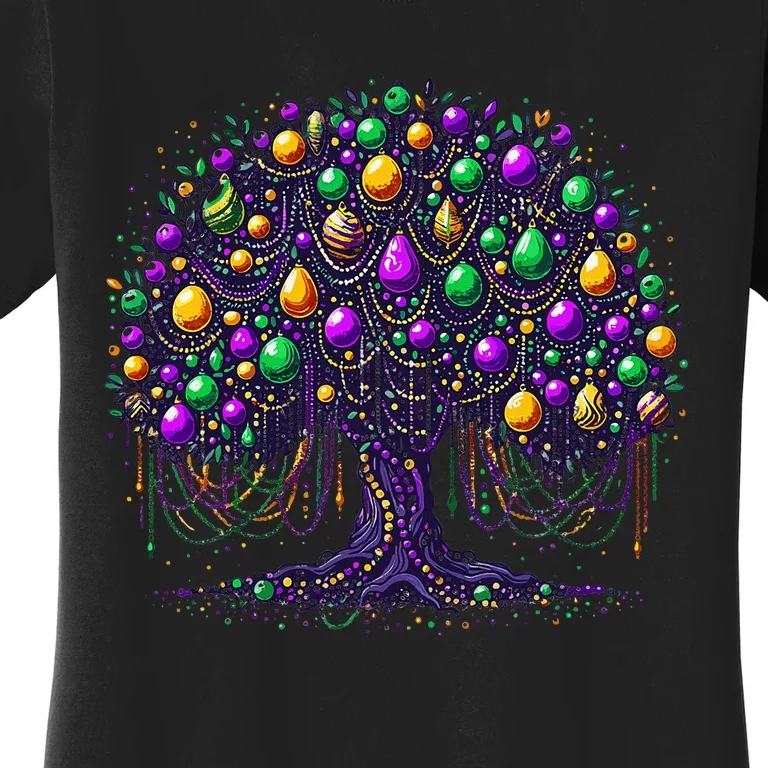 Mardi Gras Tree Beads New Orleans 2024 Festival Bead Tree Women's T-Shirt