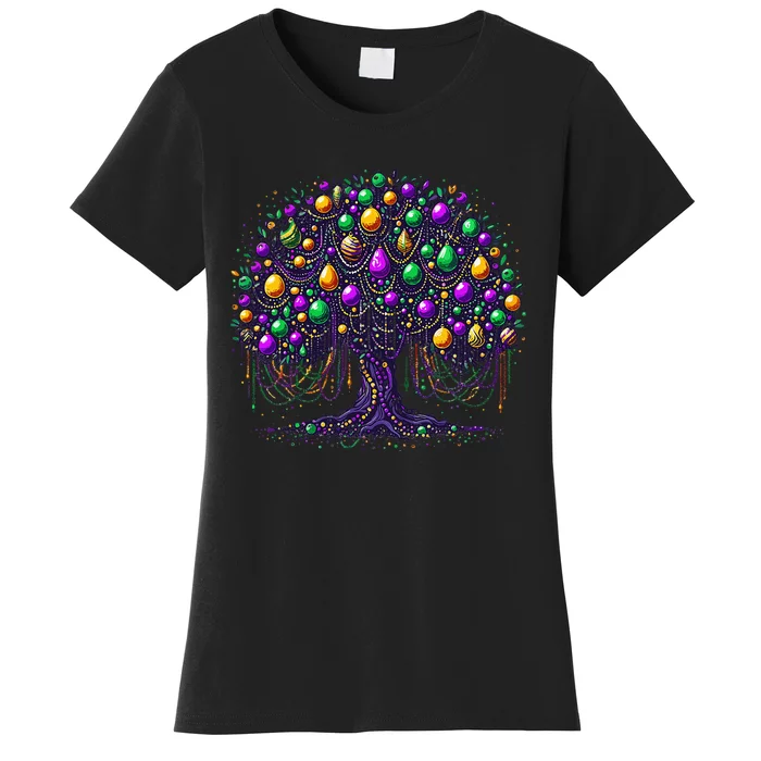 Mardi Gras Tree Beads New Orleans 2024 Festival Bead Tree Women's T-Shirt