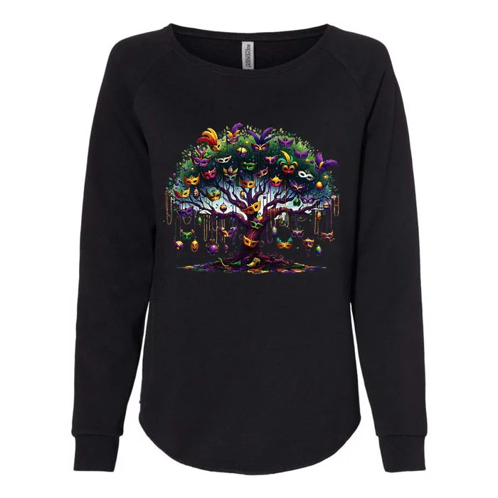 Mardi Gras Tree Beads New Orleans 2024 Watercolor Festival Womens California Wash Sweatshirt