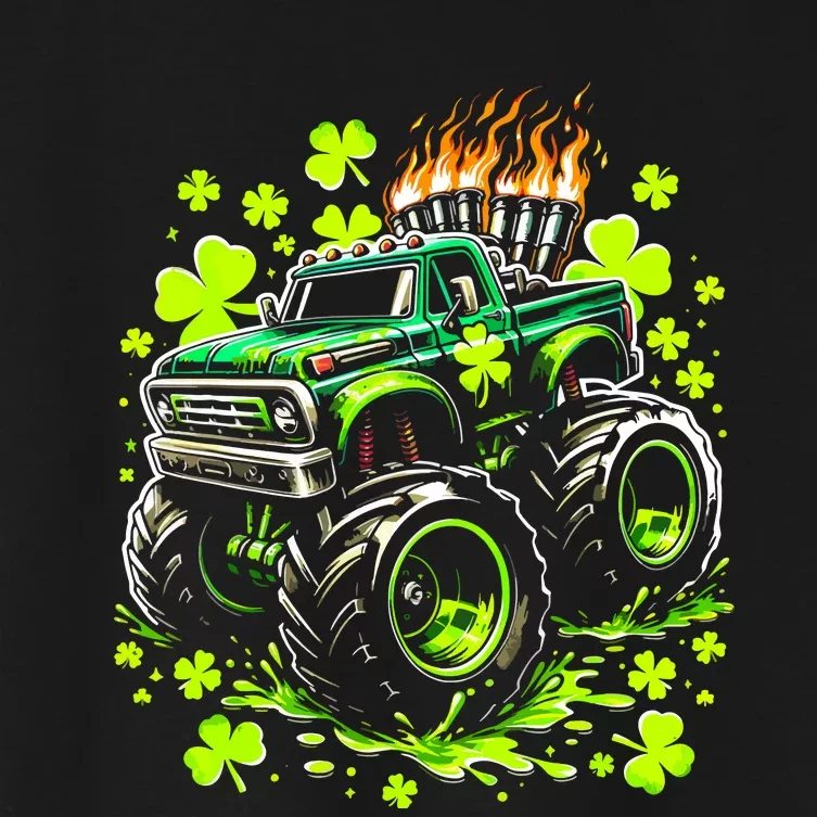 Monster Green Truck Shamrock St Paddys Day Women's Crop Top Tee