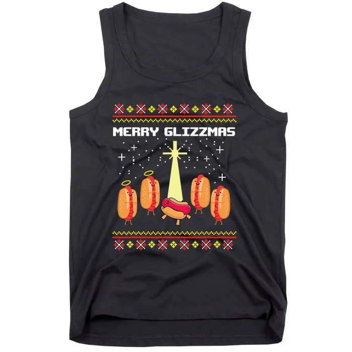 Merry Glizzmas Tacky Funny Merry Christmas Hot Dogs Tank Top