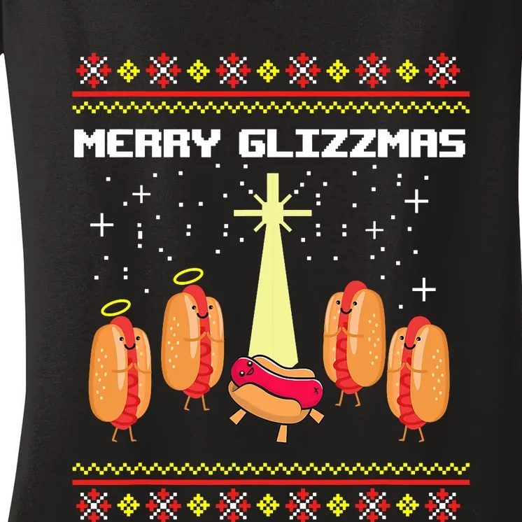 Merry Glizzmas Tacky Funny Merry Christmas Hot Dogs Women's V-Neck T-Shirt