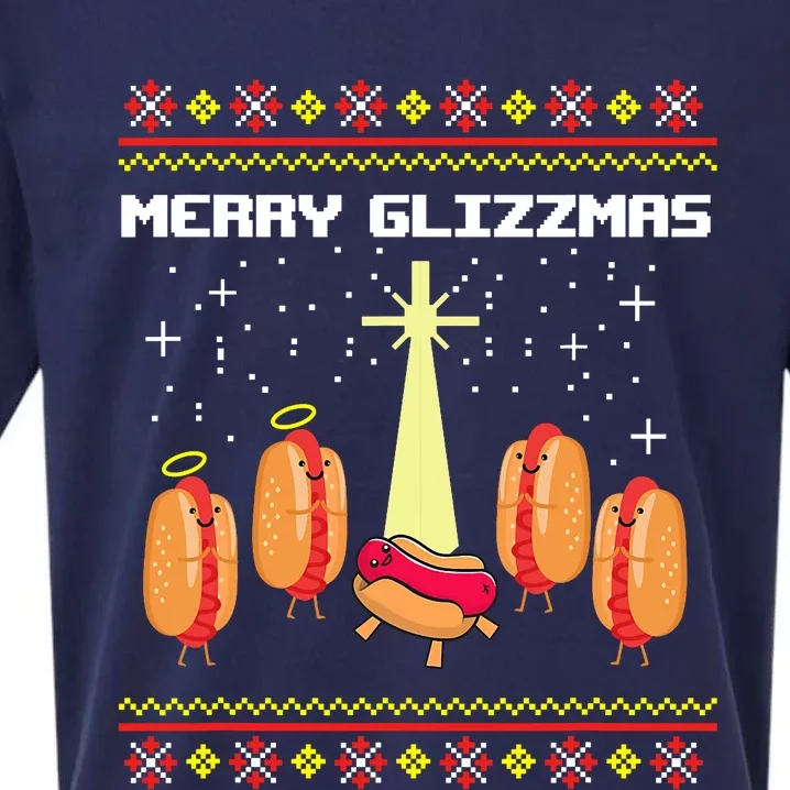 Merry Glizzmas Tacky Funny Merry Christmas Hot Dogs Sueded Cloud Jersey T-Shirt