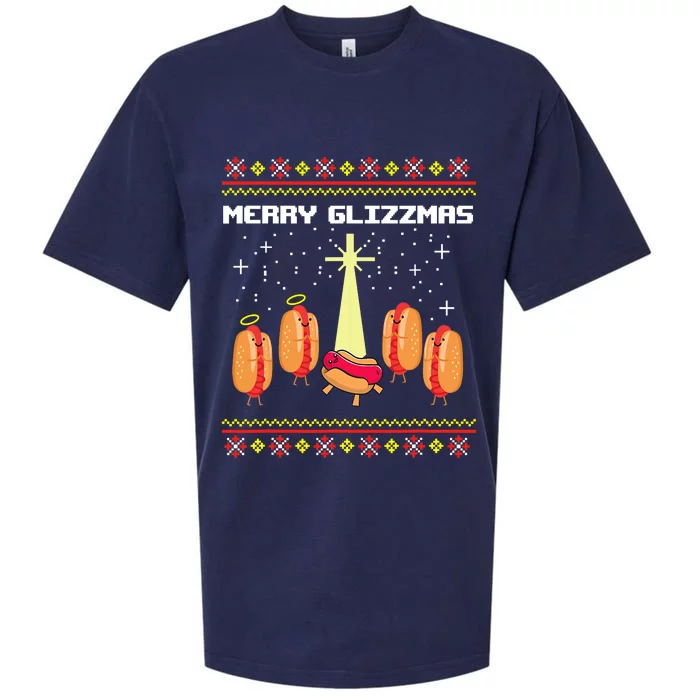 Merry Glizzmas Tacky Funny Merry Christmas Hot Dogs Sueded Cloud Jersey T-Shirt