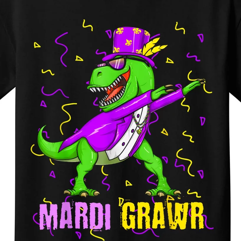 Mardi Grawr Trex Dino Mardi Gras Gift Kids T-Shirt