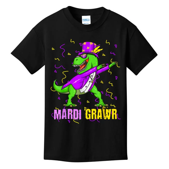 Mardi Grawr Trex Dino Mardi Gras Gift Kids T-Shirt