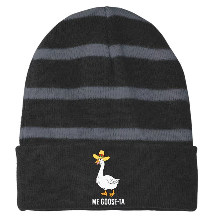 Me Goose Ta Mexican Funny Spanish Goose Pun Striped Beanie with Solid Band