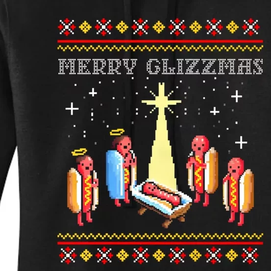 Merry Glizzmas Tacky Funny Merry Christmas Hot Dogs Women's Pullover Hoodie