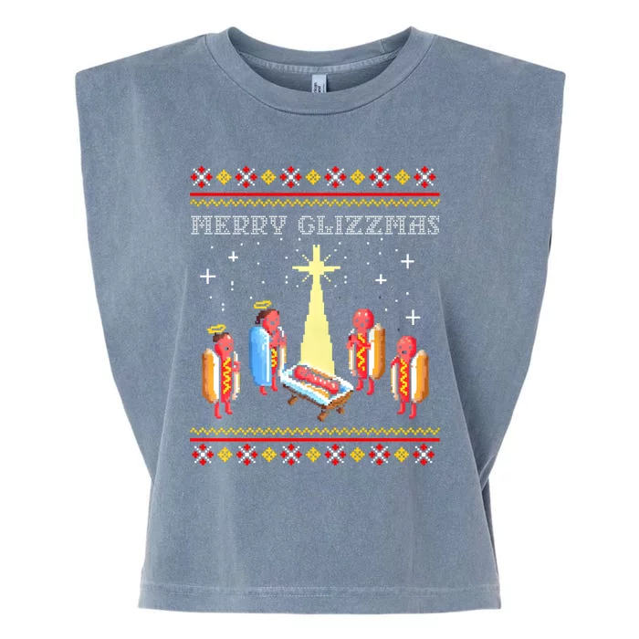 Merry Glizzmas Tacky Funny Merry Christmas Hot Dogs Garment-Dyed Women's Muscle Tee