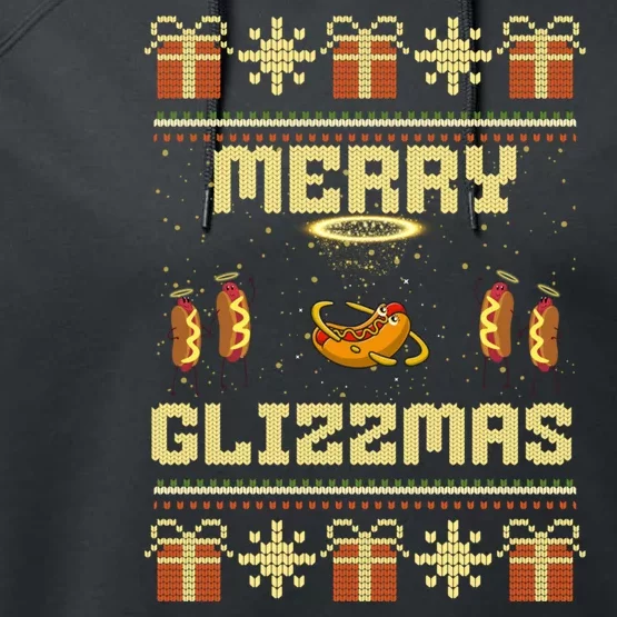 Merry Glizzmas Tacky Funny Merry Christmas Hot Dogs Performance Fleece Hoodie