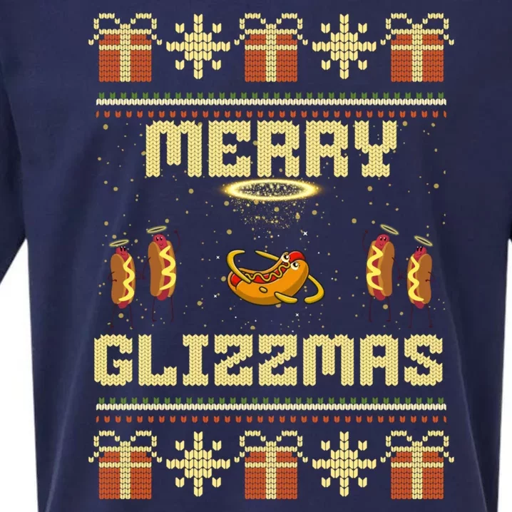 Merry Glizzmas Tacky Funny Merry Christmas Hot Dogs Sueded Cloud Jersey T-Shirt