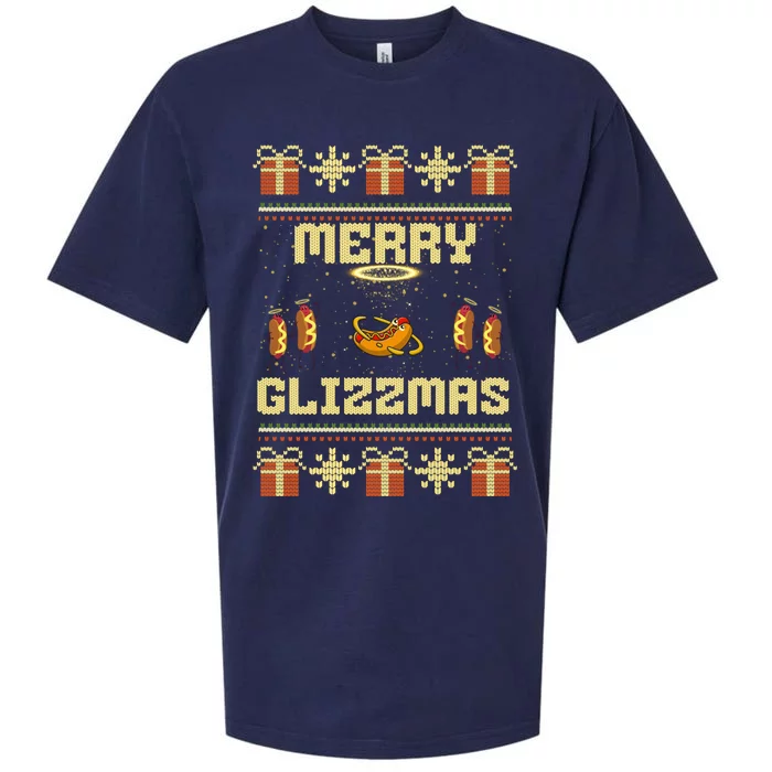 Merry Glizzmas Tacky Funny Merry Christmas Hot Dogs Sueded Cloud Jersey T-Shirt