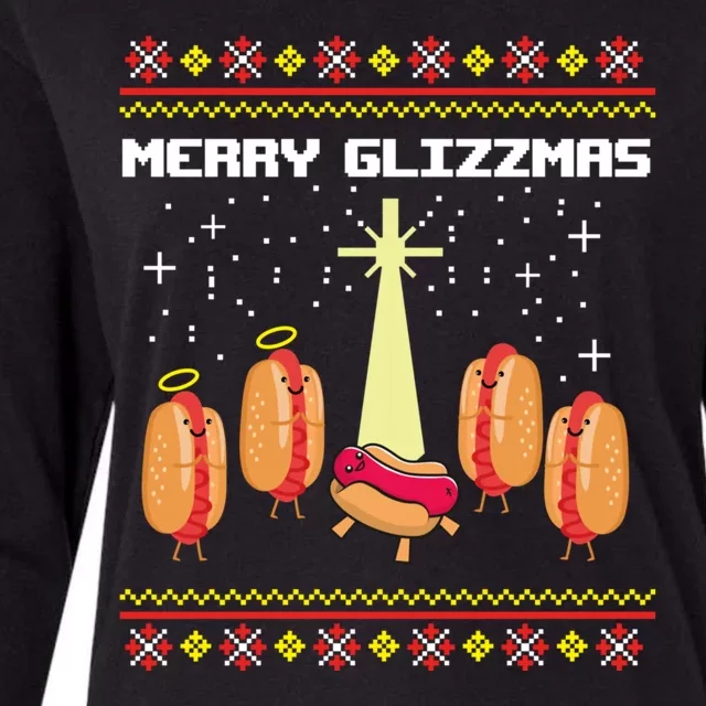 Merry Glizzmas Tacky Funny Merry Christmas Hot Dogs Womens Cotton Relaxed Long Sleeve T-Shirt